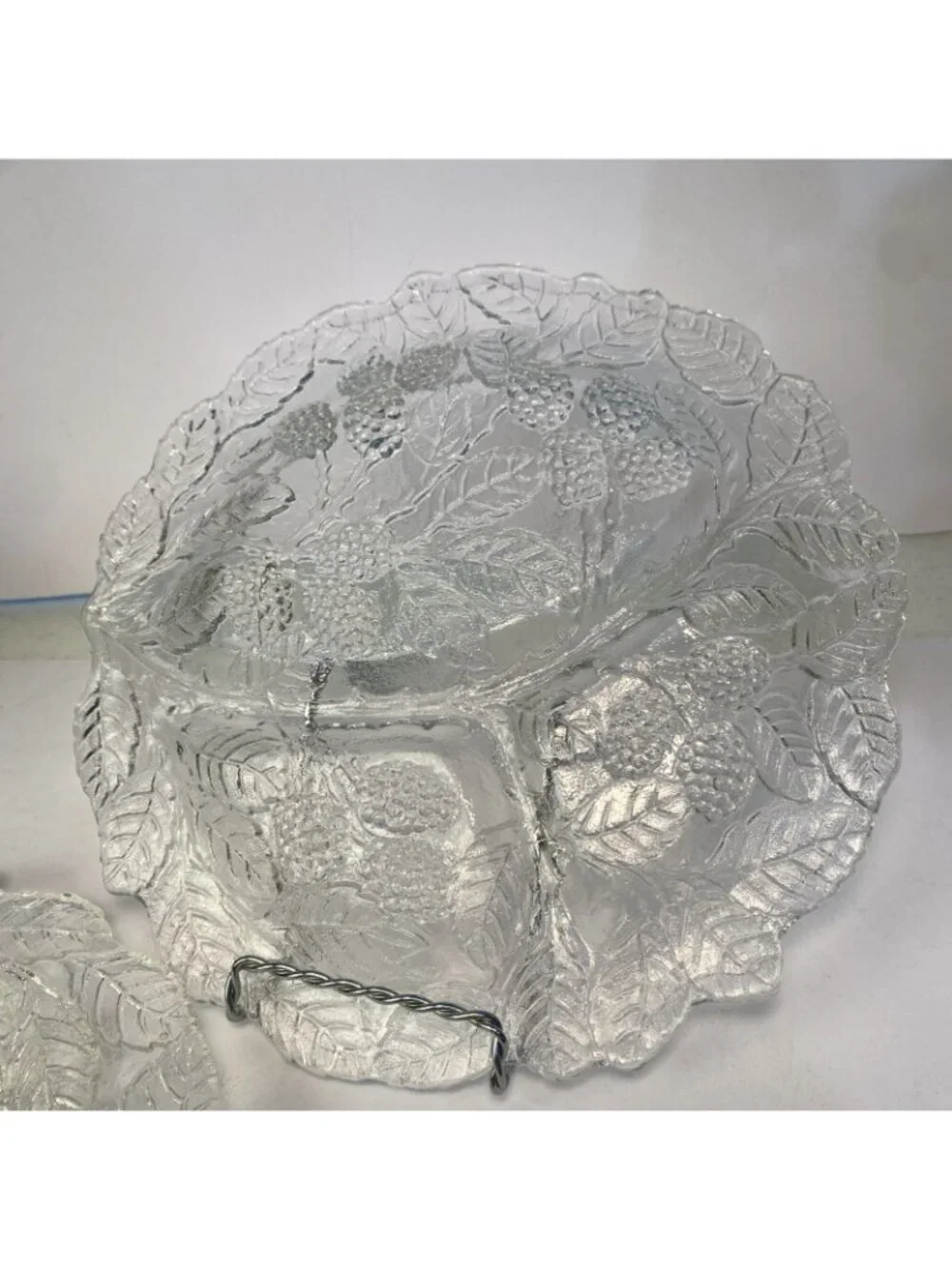 Indiana Glass Raised Embossed Loganberry 3 Section 9” Relish Plates-2